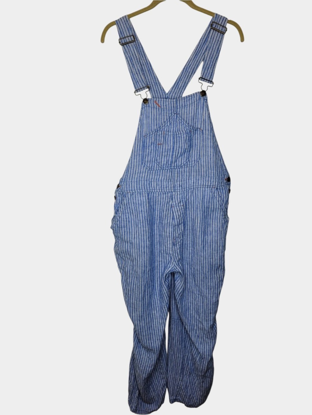 Faherty Linen Mechanic Overalls M Blue Stripe